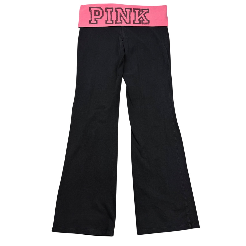 VTG Y2K 2011 Victorias Secret PINK Yoga Pants Black Pink Foldover Flare Large